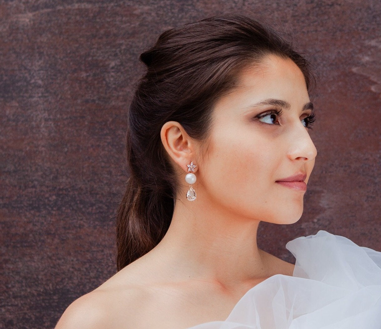 Natural Freshwater Pearls Bridal Earrings; Dangle Earrings; Crystal Earrings; Statement Earrings; Wedding jewellery; Floral Earrings;