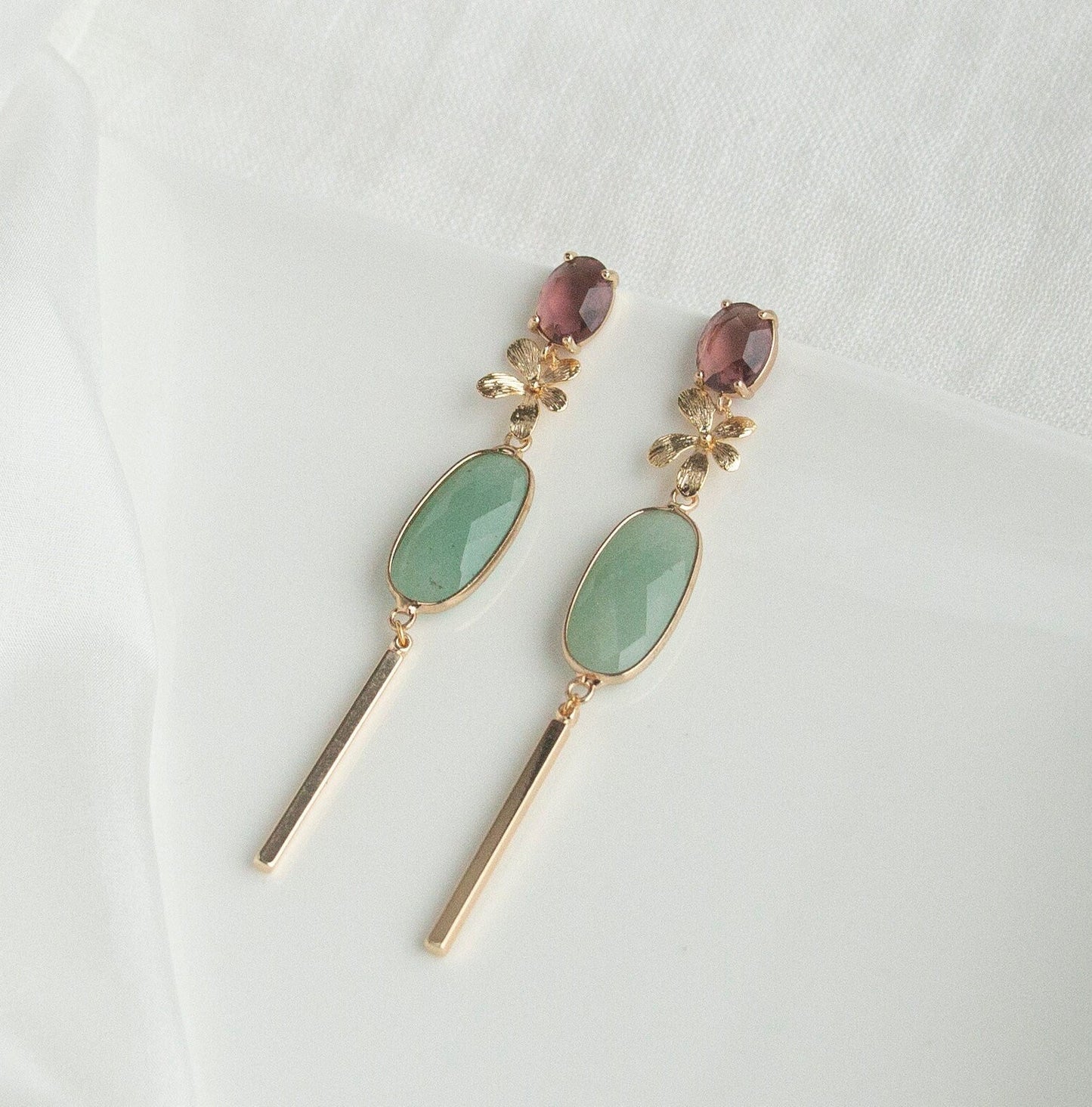 Coloured Statement Dangle Earrings; Gold Earrings; Natural Stone Earrings; Party Earrings; Gift for her; Wedding Guest Earrings;
