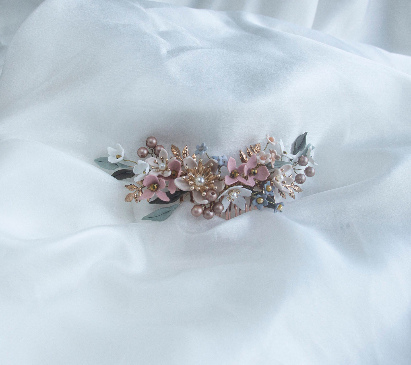 Floral Bridal Haircomb; Handmade Porcelain Flowers; Bridal Headpiece; Wedding Jewellery; Bridal Crown; Bridal Tiara; Gift for Bride