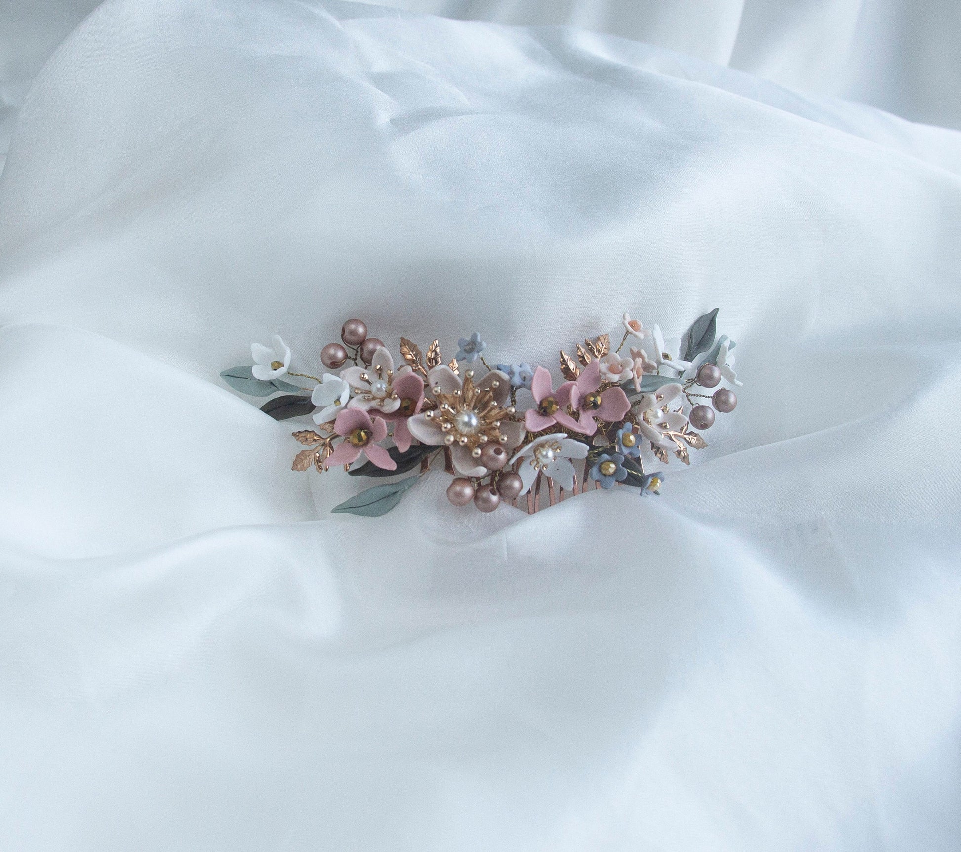 Floral Bridal Haircomb; Handmade Porcelain Flowers; Bridal Headpiece; Wedding Jewellery; Bridal Crown; Bridal Tiara; Gift for Bride