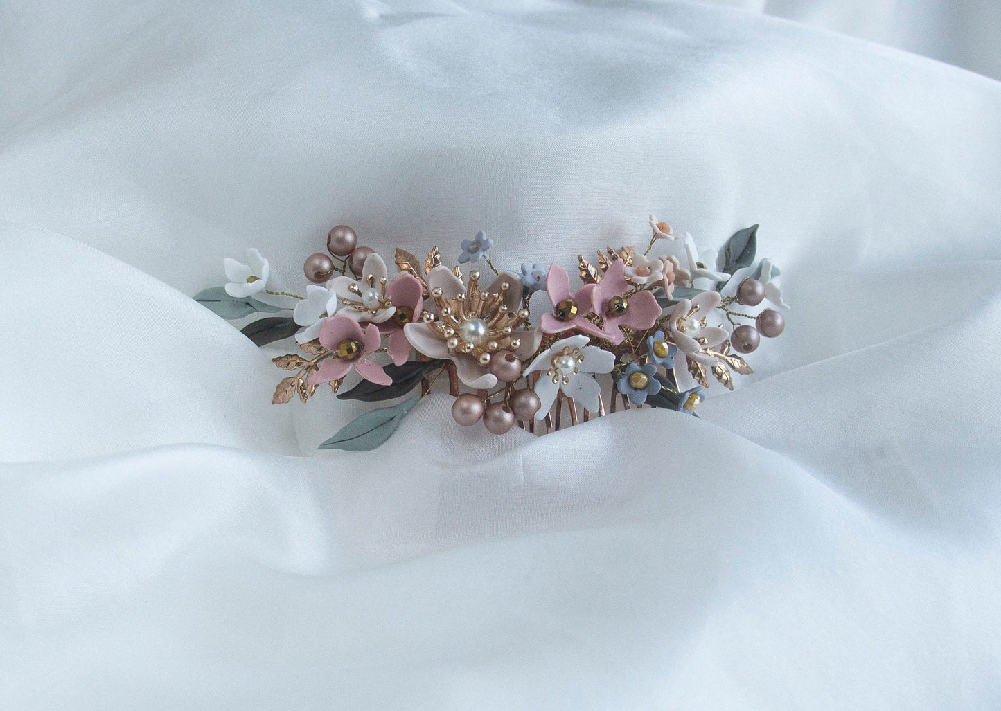 Floral Bridal Haircomb; Handmade Porcelain Flowers; Bridal Headpiece; Wedding Jewellery; Bridal Crown; Bridal Tiara; Gift for Bride