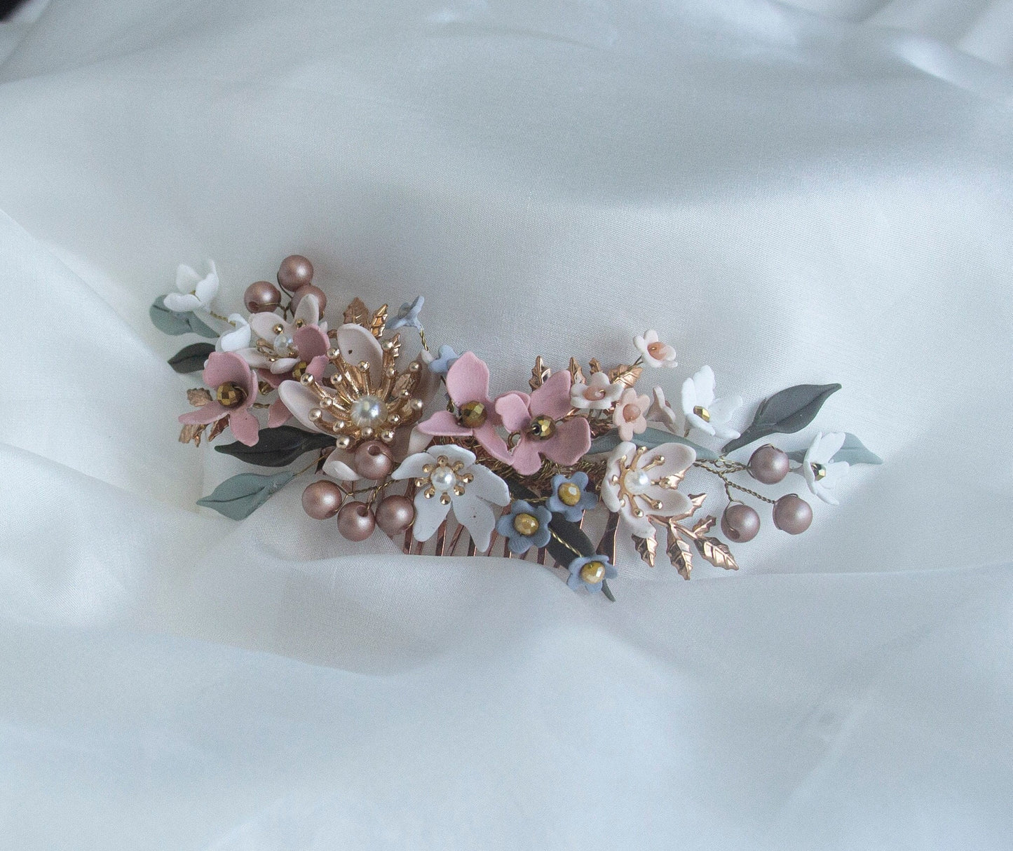 Floral Bridal Haircomb; Handmade Porcelain Flowers; Bridal Headpiece; Wedding Jewellery; Bridal Crown; Bridal Tiara; Gift for Bride