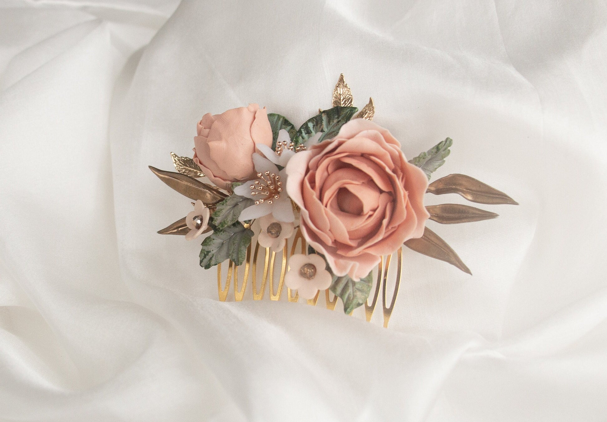 Floral Bridal Haircomb; Handmade Porcelain Flowers; Bridal Headpiece; Wedding Jewellery; Bridal Crown; Bridal Hair Pin; Gift for Bride