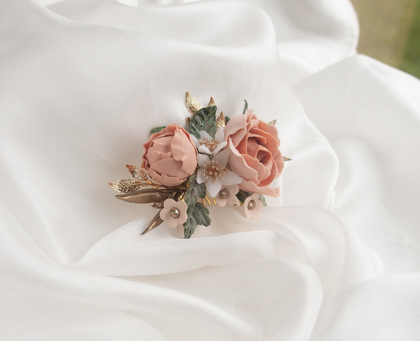 Floral Bridal Haircomb; Handmade Porcelain Flowers; Bridal Headpiece; Wedding Jewellery; Bridal Crown; Bridal Hair Pin; Gift for Bride