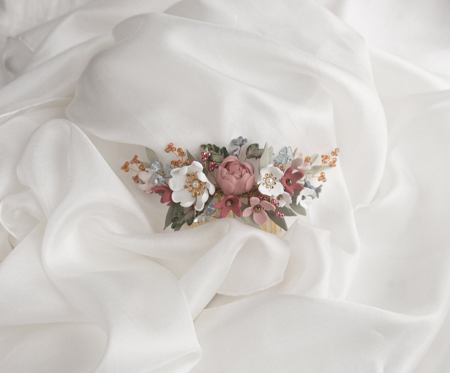 Floral Bridal Haircomb; Handmade Porcelain Flowers; Bridal Headpiece; Wedding Jewellery; Bridal Crown; Bridal Tiara; Gift for Bride