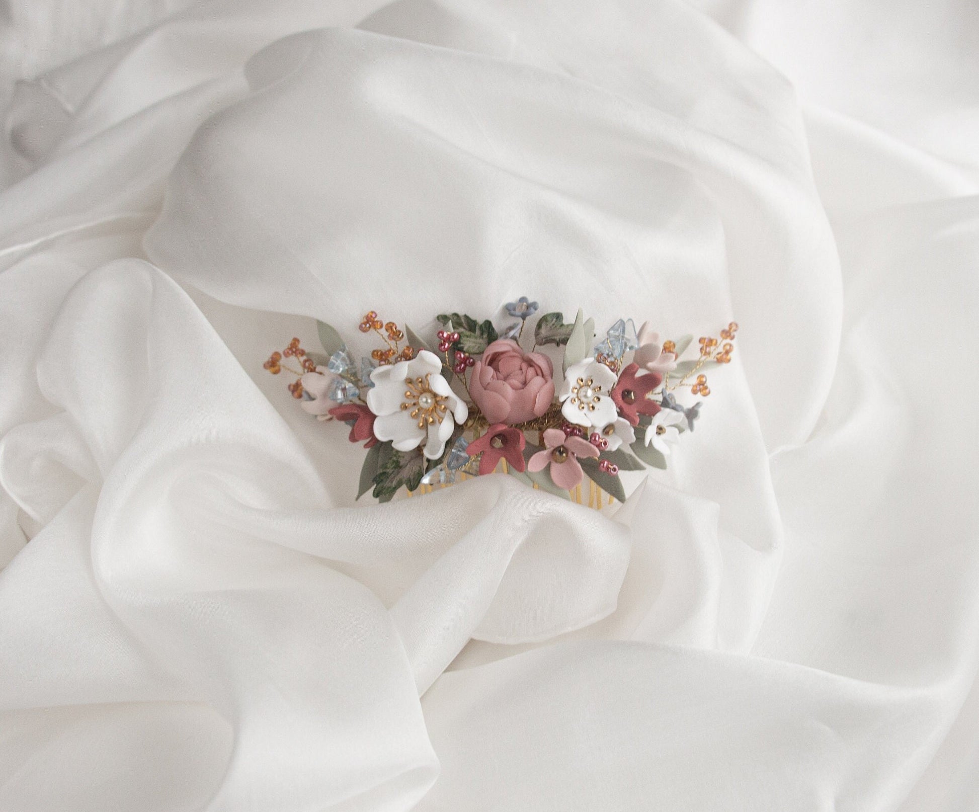 Floral Bridal Haircomb; Handmade Porcelain Flowers; Bridal Headpiece; Wedding Jewellery; Bridal Crown; Bridal Tiara; Gift for Bride