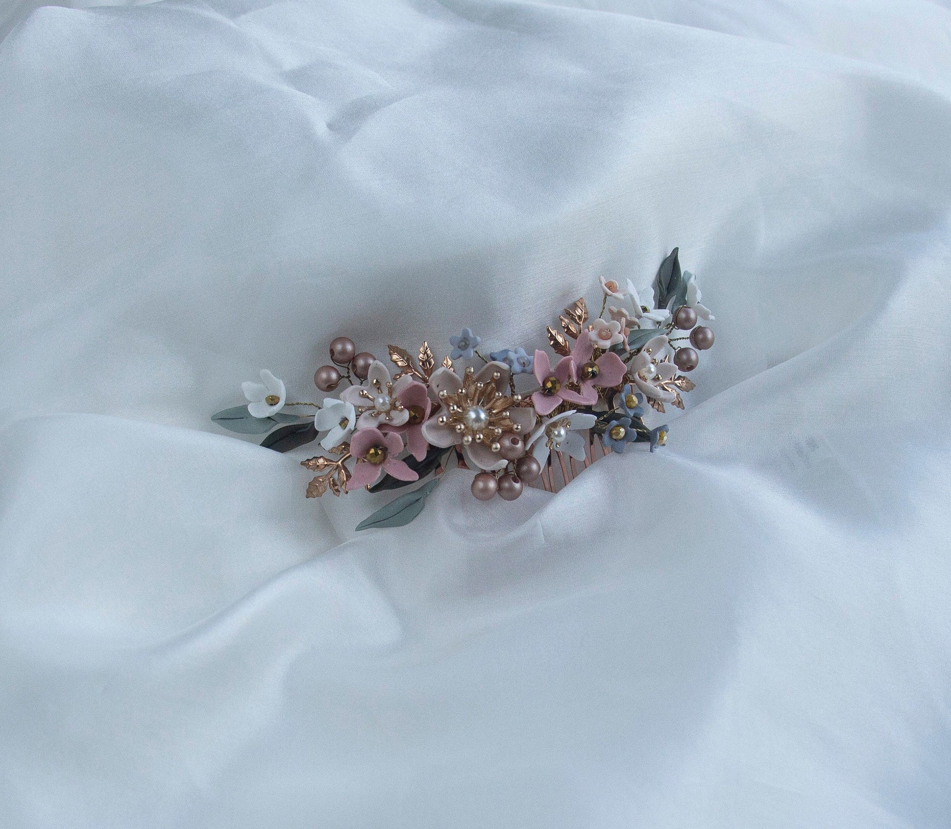 Floral Bridal Haircomb; Handmade Porcelain Flowers; Bridal Headpiece; Wedding Jewellery; Bridal Crown; Bridal Tiara; Gift for Bride