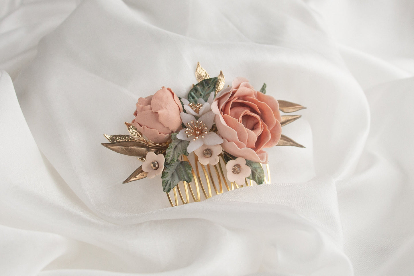 Floral Bridal Haircomb; Handmade Porcelain Flowers; Bridal Headpiece; Wedding Jewellery; Bridal Crown; Bridal Hair Pin; Gift for Bride