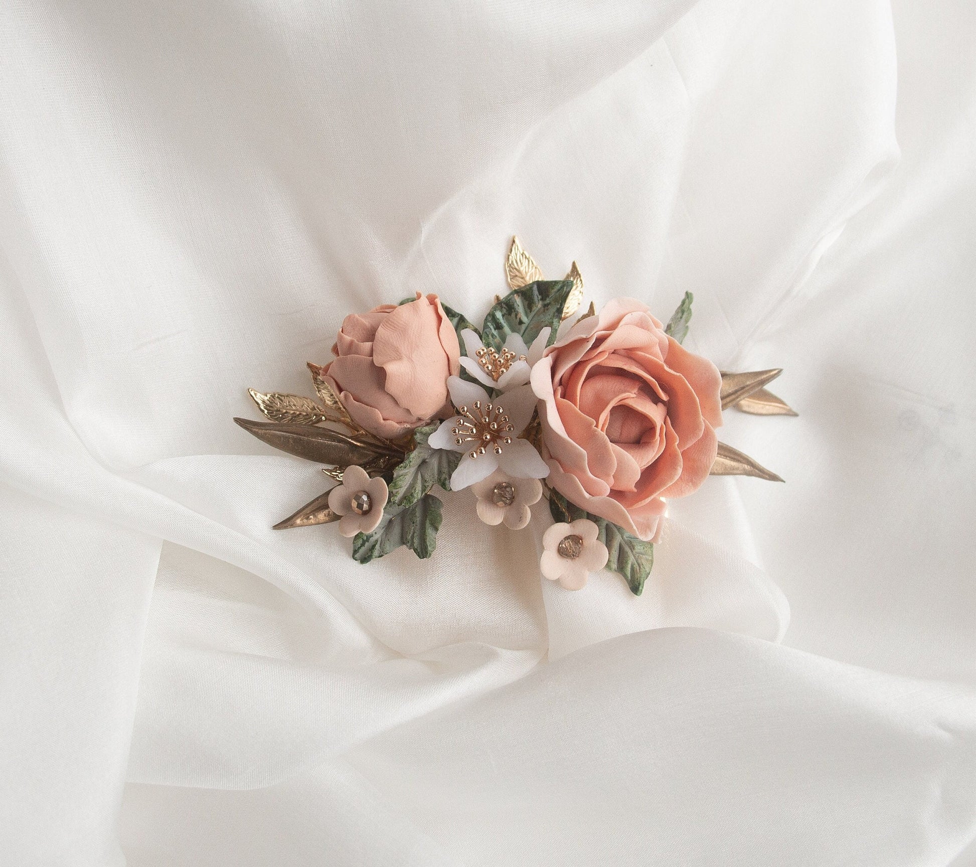 Floral Bridal Haircomb; Handmade Porcelain Flowers; Bridal Headpiece; Wedding Jewellery; Bridal Crown; Bridal Hair Pin; Gift for Bride