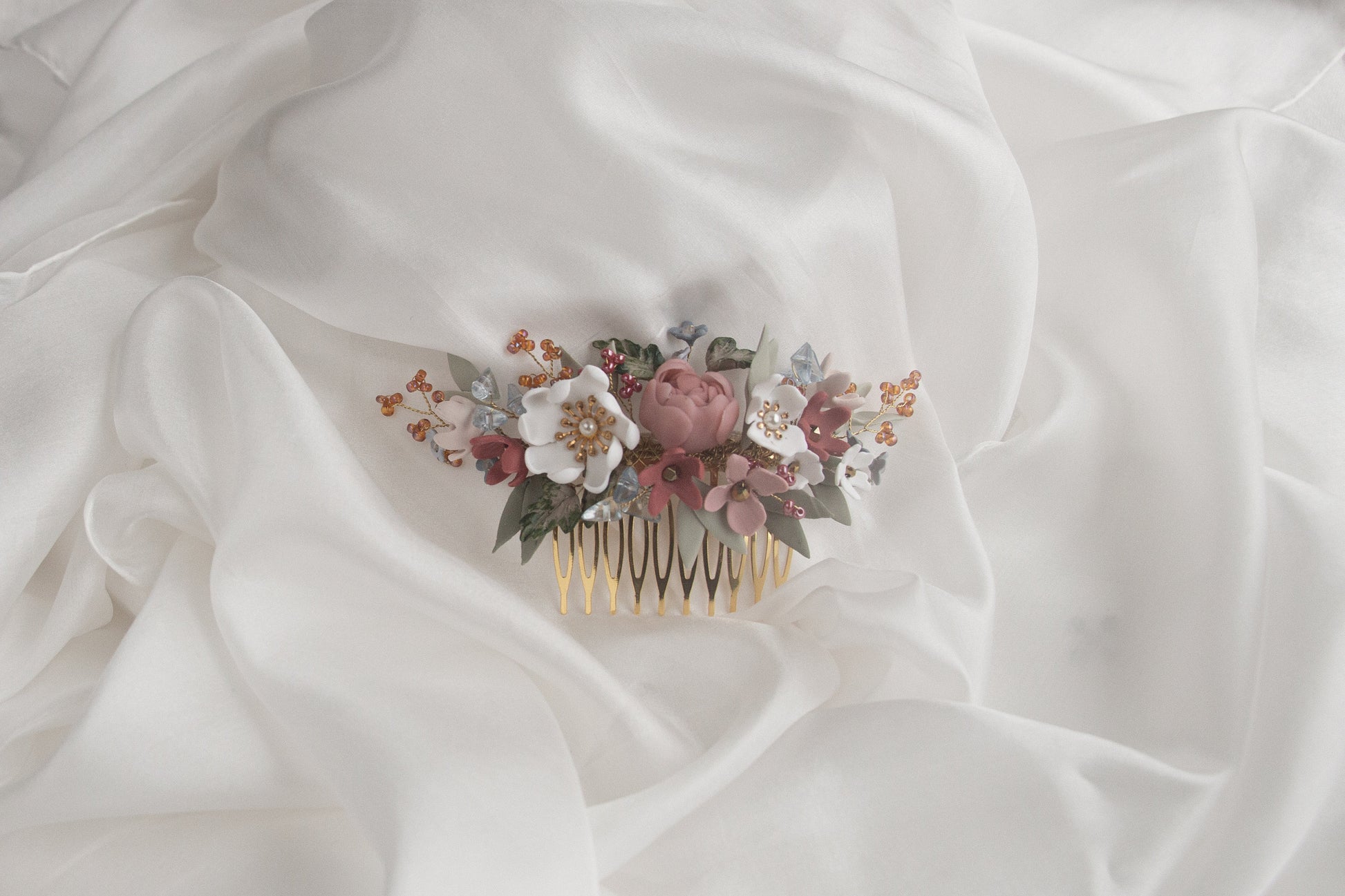 Floral Bridal Haircomb; Handmade Porcelain Flowers; Bridal Headpiece; Wedding Jewellery; Bridal Crown; Bridal Tiara; Gift for Bride