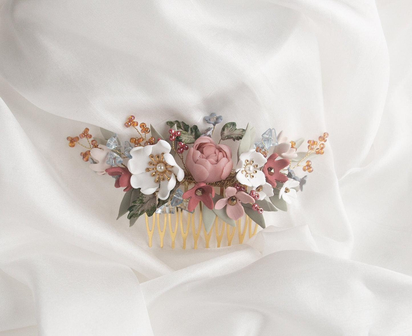 Floral Bridal Haircomb; Handmade Porcelain Flowers; Bridal Headpiece; Wedding Jewellery; Bridal Crown; Bridal Tiara; Gift for Bride