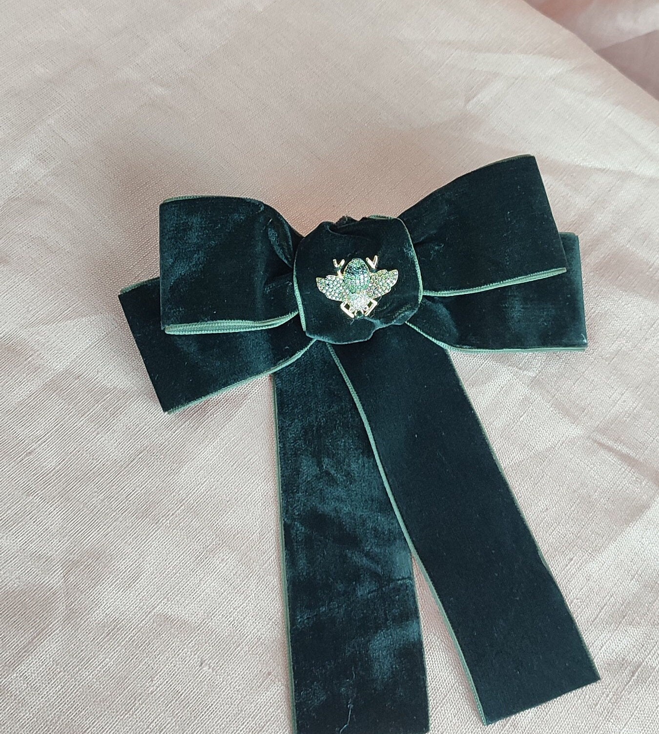 Black Velvet Hair Bow; Hair Acessory; Bee Hair Acessory; Cubic Zirconia stones Hair Clip; Hair Bow Clip; Double Bow; Gift for Her