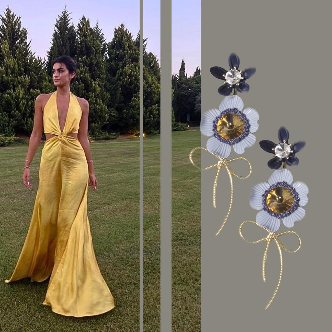 Luxury Floral Earrings; Blue/Gold Flower Earrings; Party & Evening Jewellery; Porcelain Earrings; Gift for Her; Wedding Season; Xmas Gift