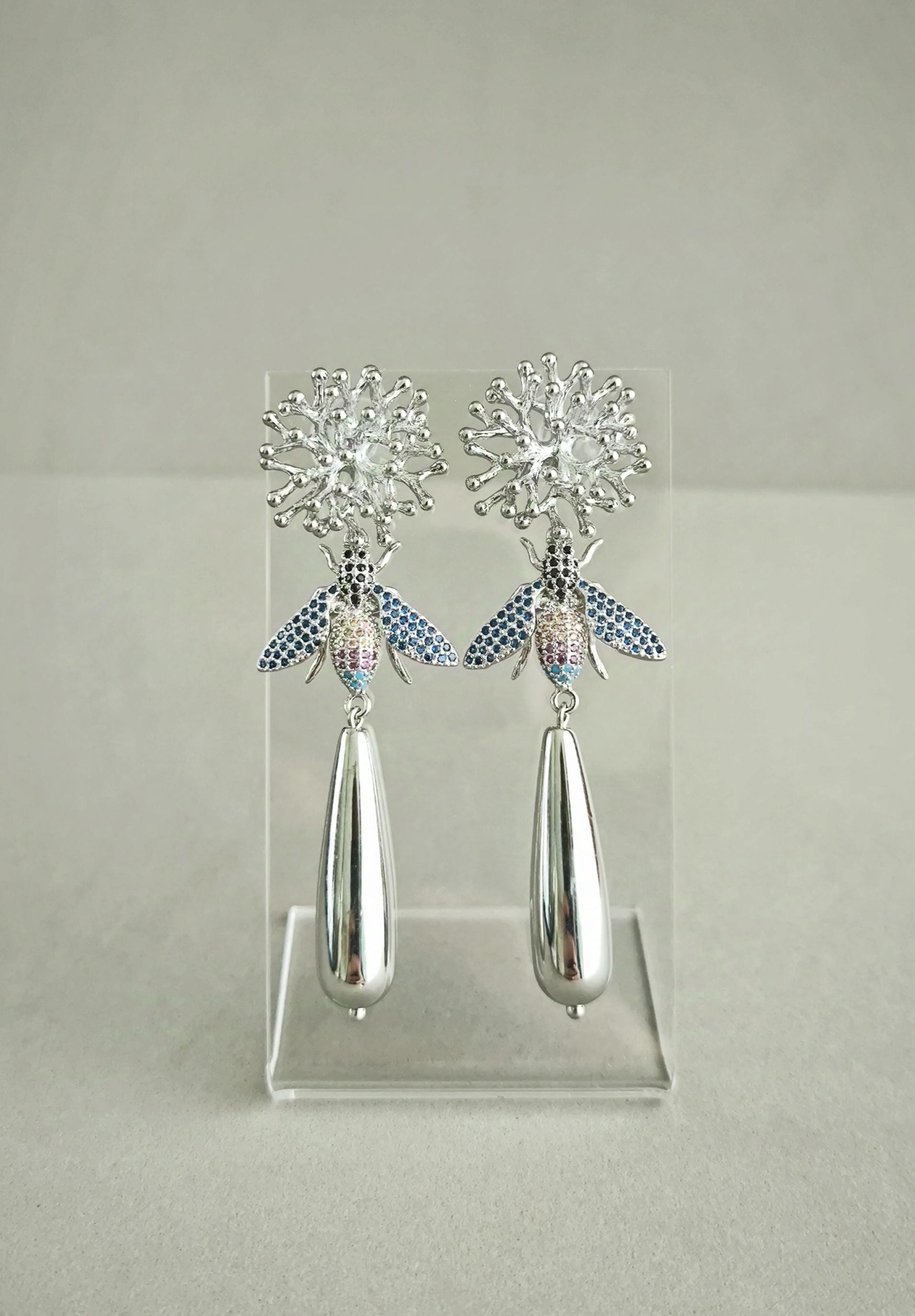 Silver and Multicolour Statement Earrings; Dangle Earrings; Silver Earrings; Party Earrings; Wedding jewellery; Gift for Her