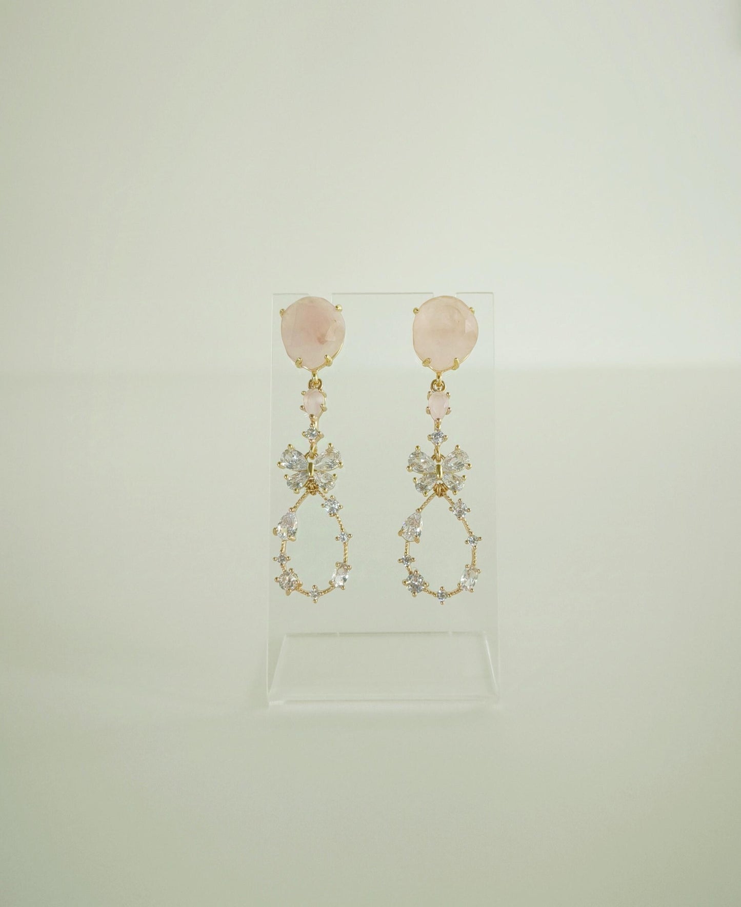 Luxury Pastel Pink Statement Earrings; Long Crystal & Natural Stone Earrings; Party/Evening Earrings; Gift for her; Wedding Guest Earrings