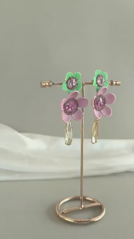 Colorful Floral Earrings; Pink/Green Flower Earrings; Party & Evening Jewellery; Porcelain Earrings; Gift for Her; Wedding Season; Xmas Gift