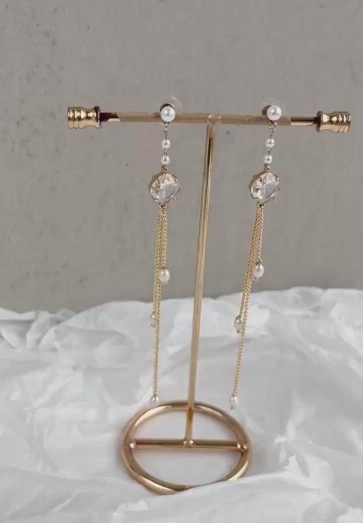 Gold Chain Bridal Statement Earrings; Dangle Earrings; Natural Pearls Earrings; Crystal Earrings; Wedding jewellery; Gift for Bride