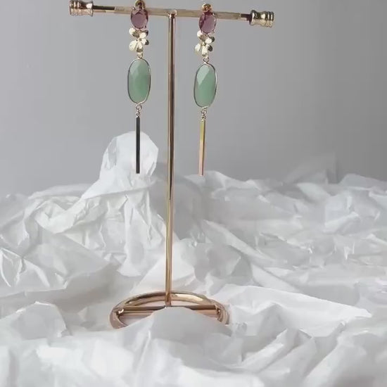 Coloured Statement Dangle Earrings; Gold Earrings; Natural Stone Earrings; Party Earrings; Gift for her; Wedding Guest Earrings;