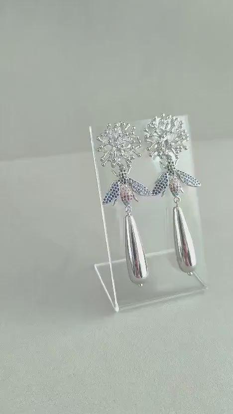 Silver and Multicolour Statement Earrings; Dangle Earrings; Silver Earrings; Party Earrings; Wedding jewellery; Gift for Her