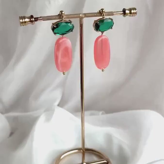 Bright Colors Dangle Earrings; Party Earrings; Wedding Guest Earrings; Gold & Green, Yellow, Pink, Blue, Orange, Red Earrings;Gift for her;