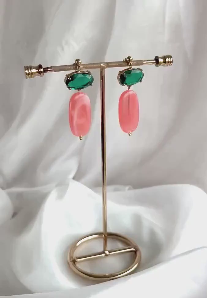 Bright Colors Dangle Earrings; Party Earrings; Wedding Guest Earrings; Gold & Green, Yellow, Pink, Blue, Orange, Red Earrings;Gift for her;