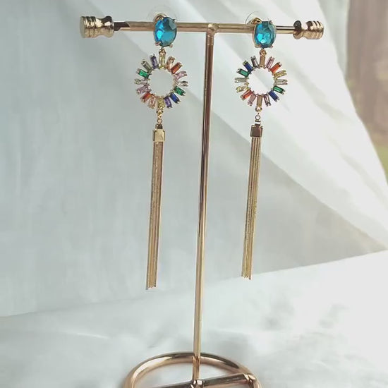 Multi-colour Statement Dangle Earrings; Crystal Earrings; Wedding Earrings; Party Earrings; Coloured Earrings; Chain Earrings; Gift for her