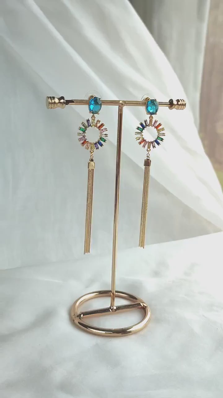 Multi-colour Statement Dangle Earrings; Crystal Earrings; Wedding Earrings; Party Earrings; Coloured Earrings; Chain Earrings; Gift for her