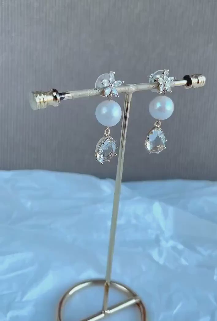 Natural Freshwater Pearls Bridal Earrings; Dangle Earrings; Crystal Earrings; Statement Earrings; Wedding jewellery; Floral Earrings;