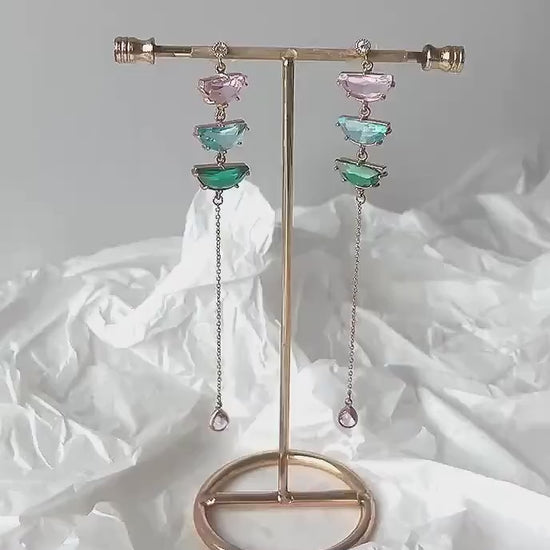 Multi-colour Statement Dangle Earrings; Crystal Earrings; Wedding Earrings; Party Earrings; Coloured Earrings; Chain Earrings; Gift for her