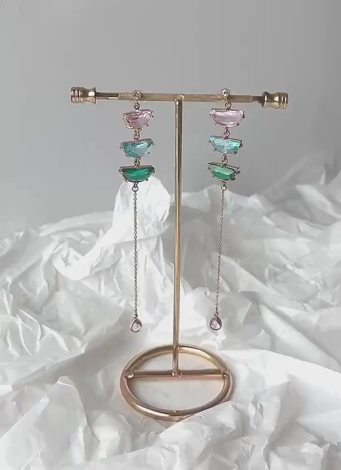 Multi-colour Statement Dangle Earrings; Crystal Earrings; Wedding Earrings; Party Earrings; Coloured Earrings; Chain Earrings; Gift for her