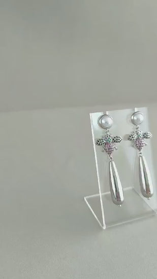 Silver and Multicolour Dangle Earrings; Statement Earrings; Silver Earrings; Party Earrings; Wedding jewellery; Gift for Her