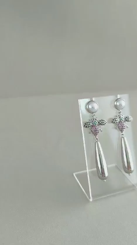 Silver and Multicolour Dangle Earrings; Statement Earrings; Silver Earrings; Party Earrings; Wedding jewellery; Gift for Her
