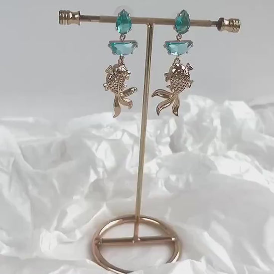 Turquoise Blue Statement Dangle Earrings; Party Earrings; Gold & Blue Stone Earrings; Exotic Earrings; Gift for her; Wedding Guest Earrings;