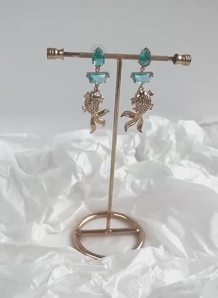Turquoise Blue Statement Dangle Earrings; Party Earrings; Gold & Blue Stone Earrings; Exotic Earrings; Gift for her; Wedding Guest Earrings;