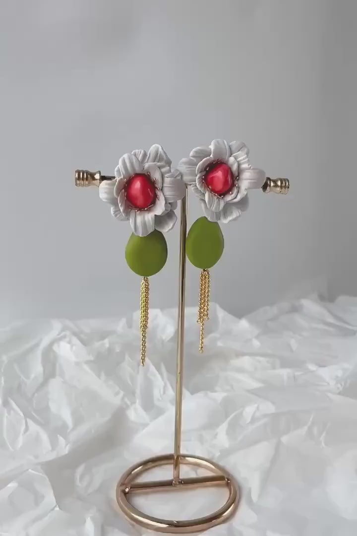 Large Flower Statement Earrings; Clay Earrings; Dangle Earrings; Colored Earrings; Floral earrings; Party Earrings; Gift for Her;