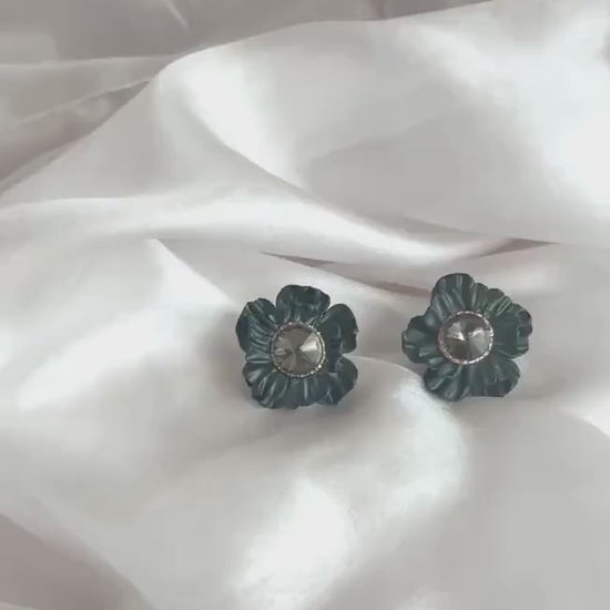 Anthracite Statement Earrings; Party Earrings; Gold and Balck Earrings; Porcelain Earrings; Floral Earrings; Gift for her; Crystal Earrings;