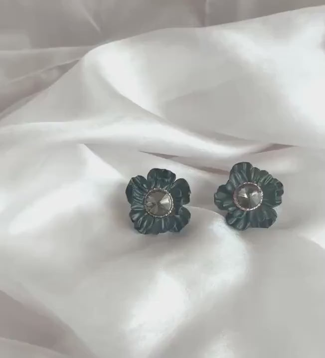 Anthracite Statement Earrings; Party Earrings; Gold and Balck Earrings; Porcelain Earrings; Floral Earrings; Gift for her; Crystal Earrings;